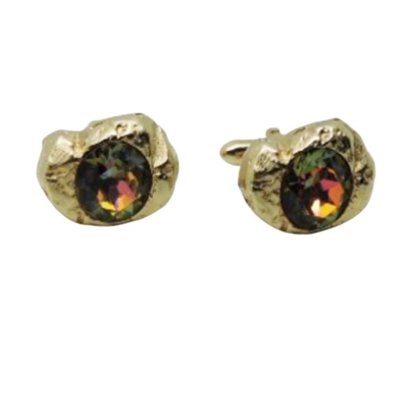 SWANK Cufflinks Gold Nuggets Watermelon Rhinestone - Picture 2 of 3